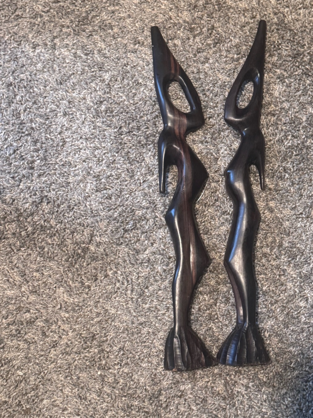 Hand-Carved Abstract Wooden Sculptures - Dark Brown Pair